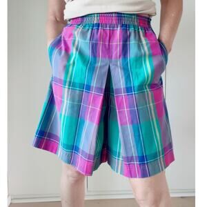 VTG 80s  Plaid High Waisted Mom Shorts Size M Colorful Preppy Summer Style Retro
